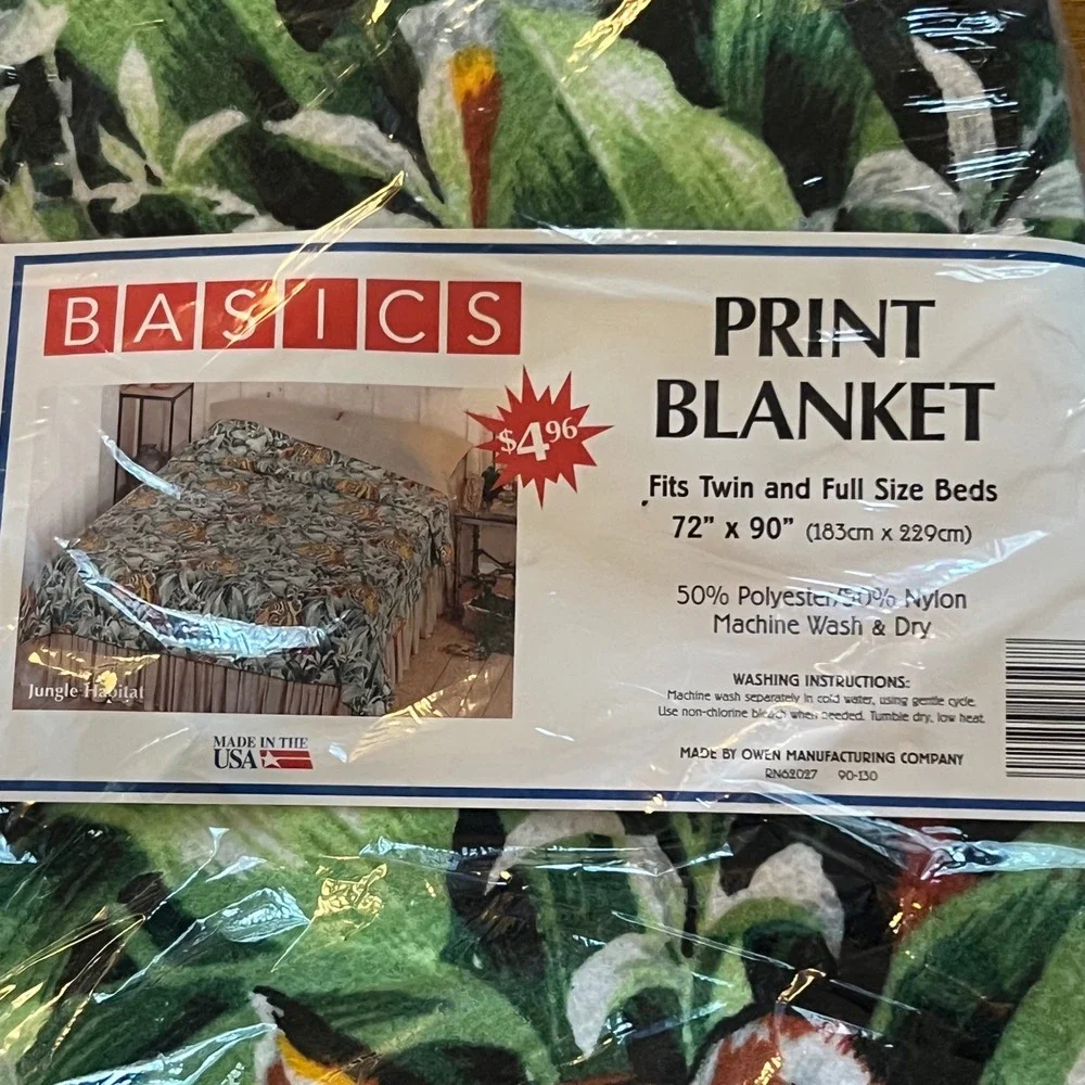 Vintage Basics Jungle Habitat Tiger Print Blanket Twin Full 72x90 Made in USA